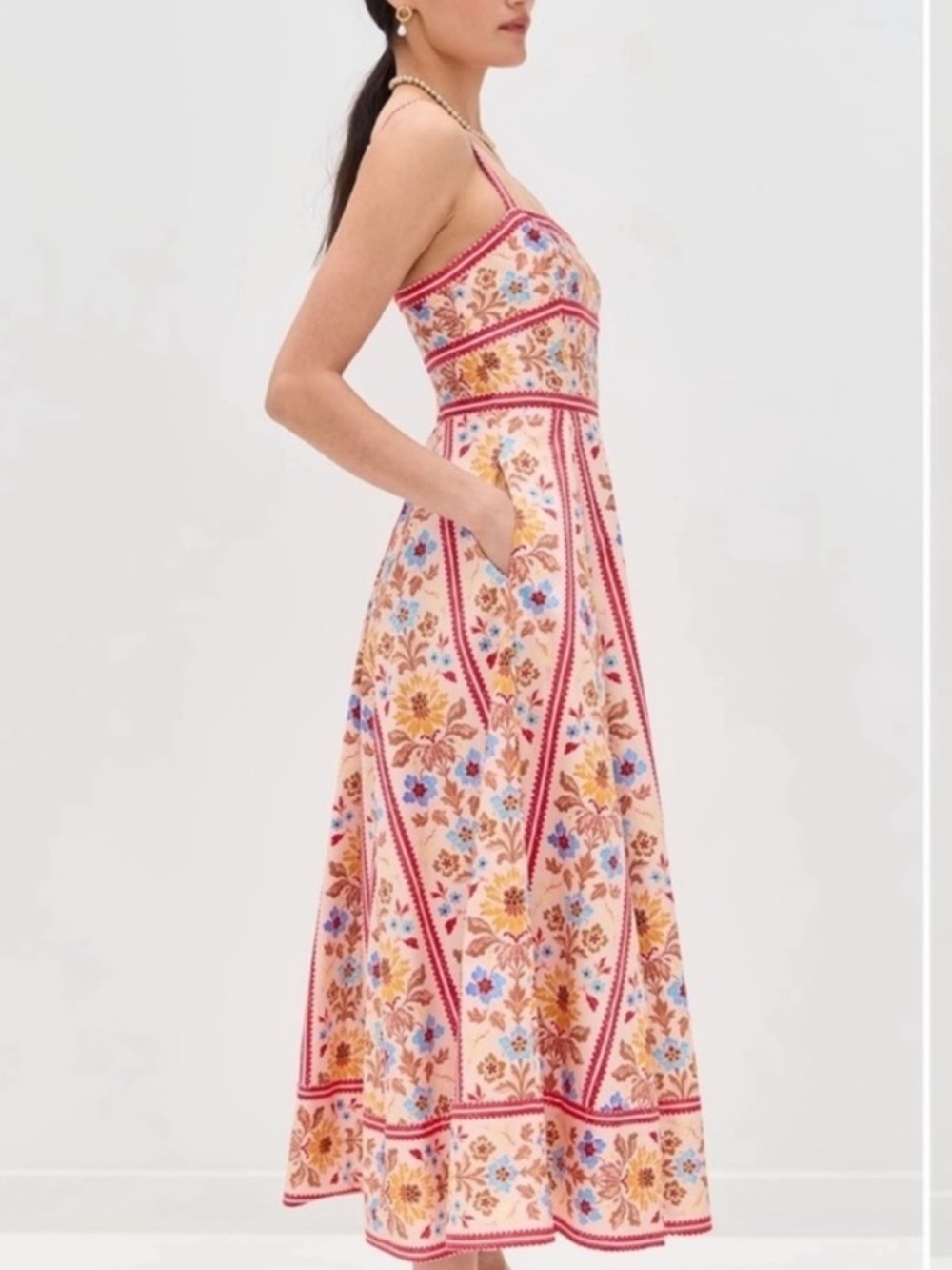 Hill House Margot dress in pink floral block stripe XS - Picture 4 of 13